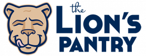Caricature of the Nittany Lion's face with the words The Lion's Pantry in bold text. 